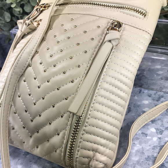 Melie Bianco Beige Sm. Shoulder Bag 7”W x 9”H w/24” Adjustable Shoulder Strap - Picture 3 of 12